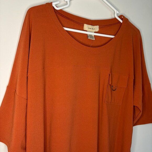 DIANA BELLE NEW Short Sleeve Top Womens XL Pocket Detail Orange - Picture 4 of 7